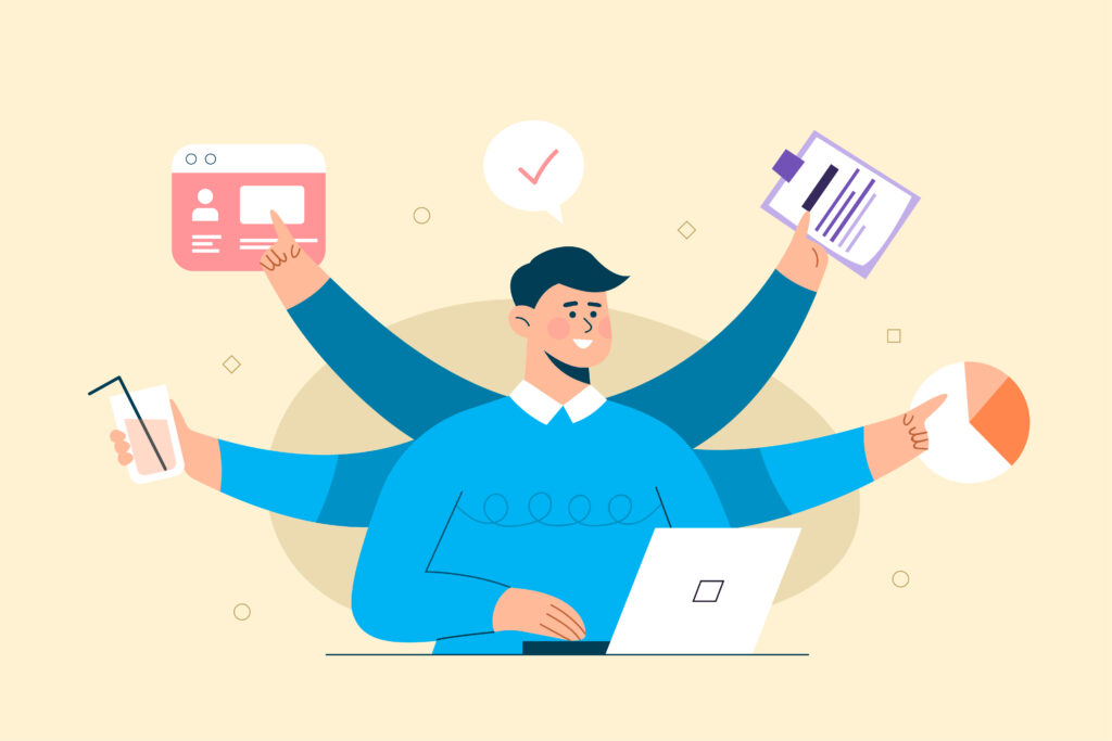 digital marketer working multitasking