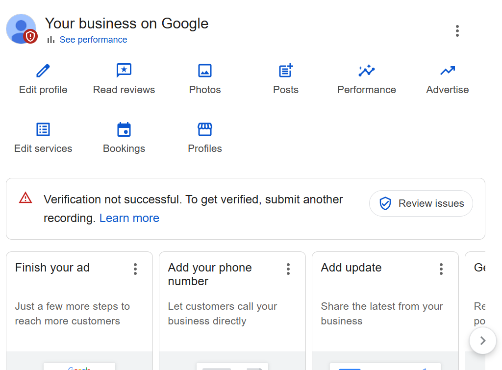 Not verified problem in Google Business Profile